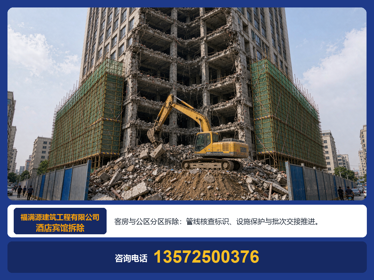 酒店宾馆拆除案例：客房与公区的分区拆除推进